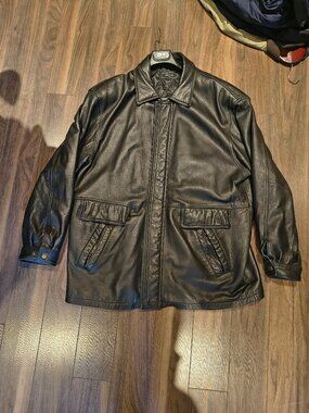 Men’s Black Genuine Leather Car Coat Jacket Quilted Lined Approx XXL